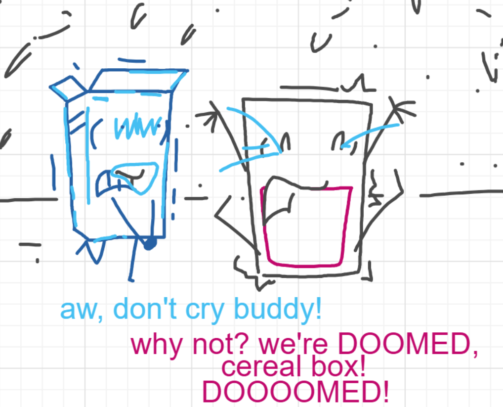 A panel from I've Been Everywhere, Man, episode nine of the Board Boards object show by Furretwalk/WalkingFurret.